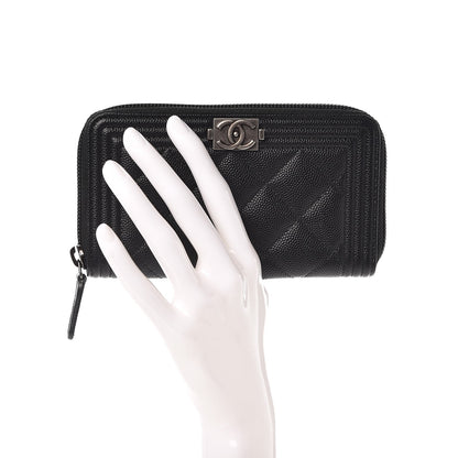 Chanel Caviar Quilted Small Boy Zip Around Wallet Black 2 of 9