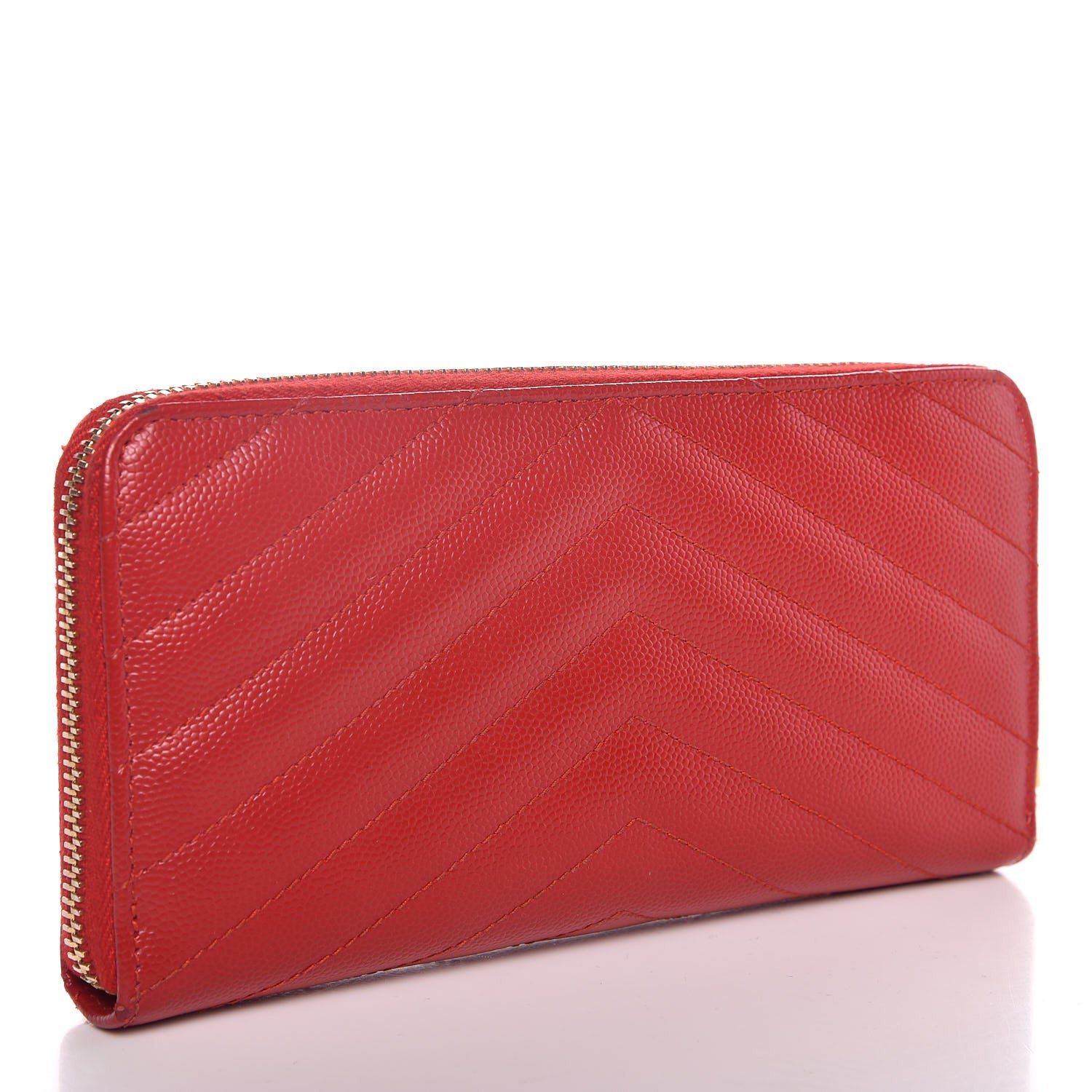 Saint Laurent Grain De Poudre Matelasse Chevron Monogram Zip Around Wallet Red 3 of 6