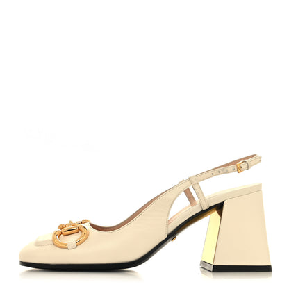 Gucci Malaga Kid Horsebit 75mm Slingback Pumps 36 Mystic White 1 of 8