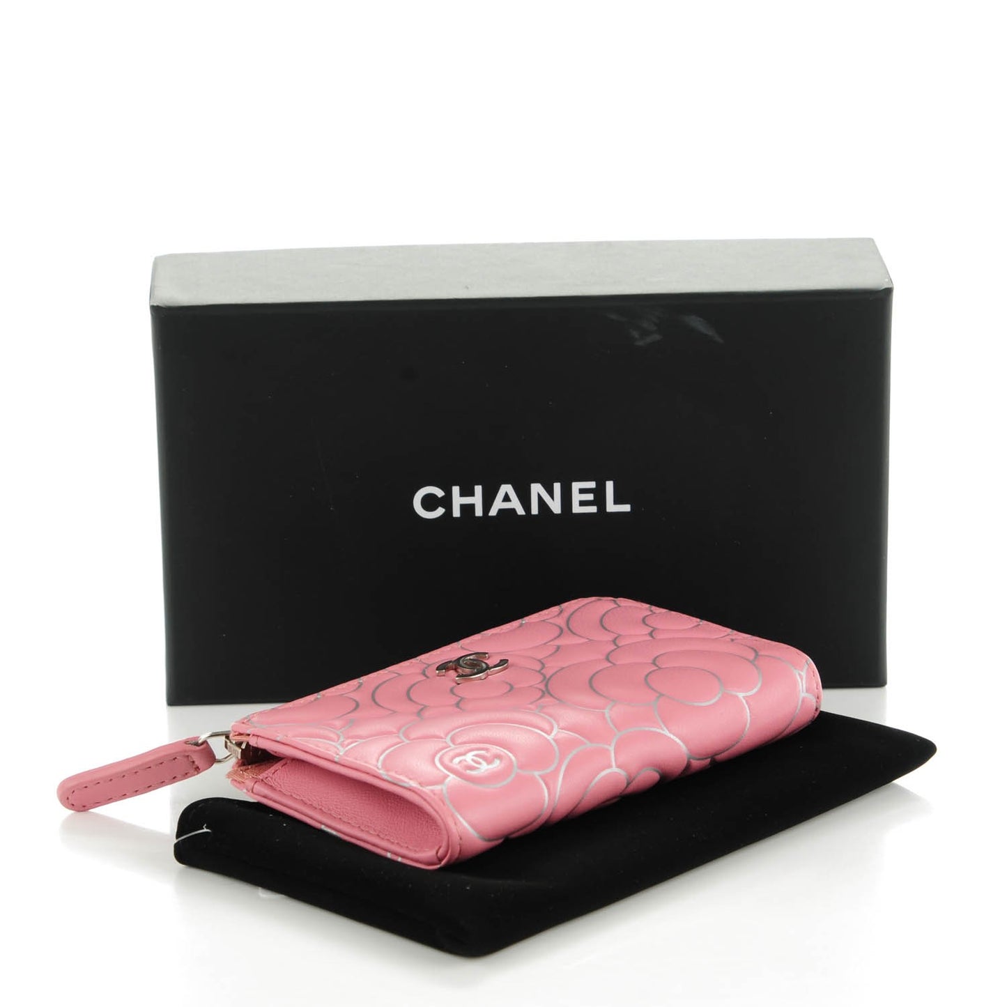 Lambskin Camellia Embossed Key Holder Case Pink