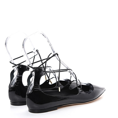 Jimmy Choo Patent Lace Up Vita Flats 40 Black 4 of 10