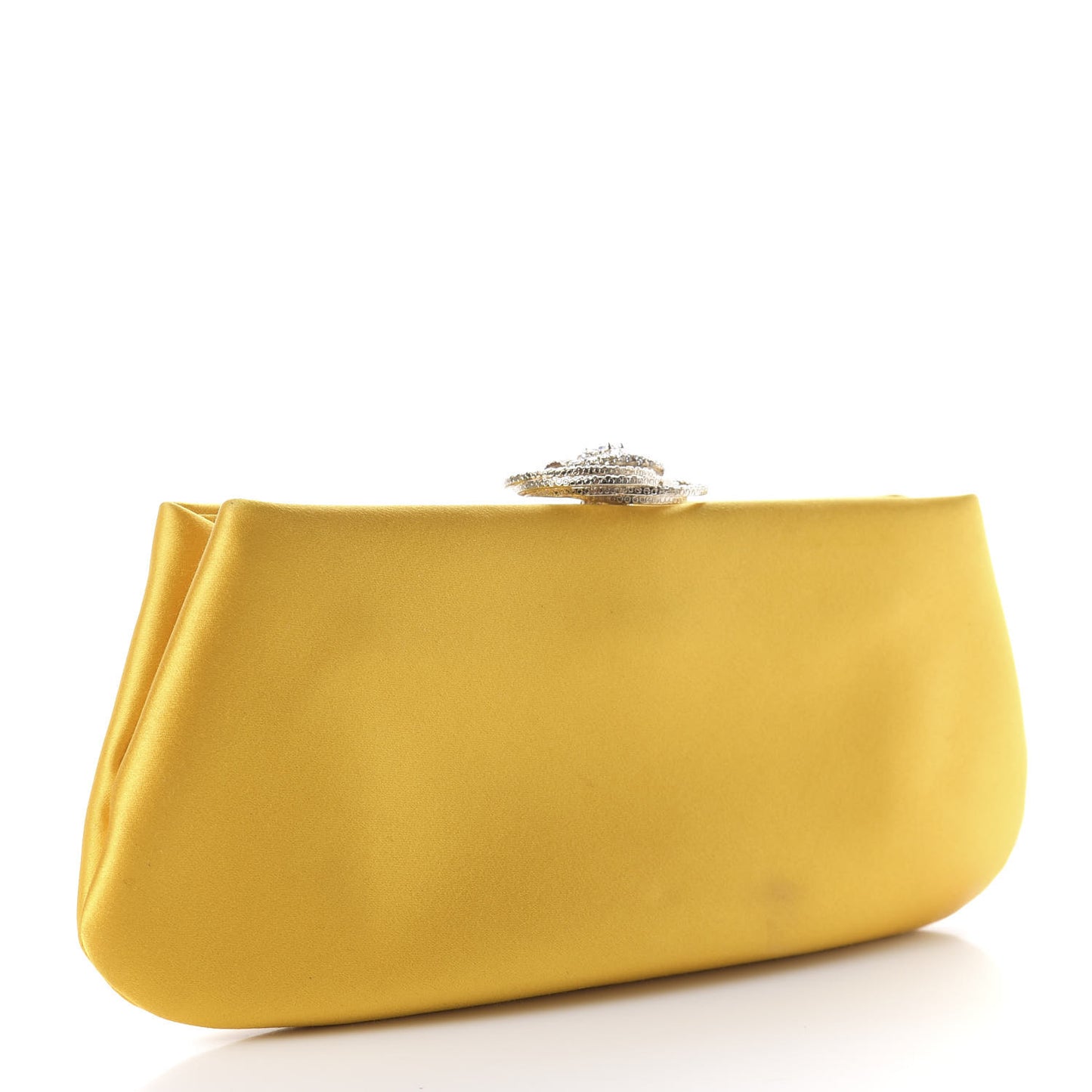 Satin Crystal Camellia Evening Frame Clutch Yellow