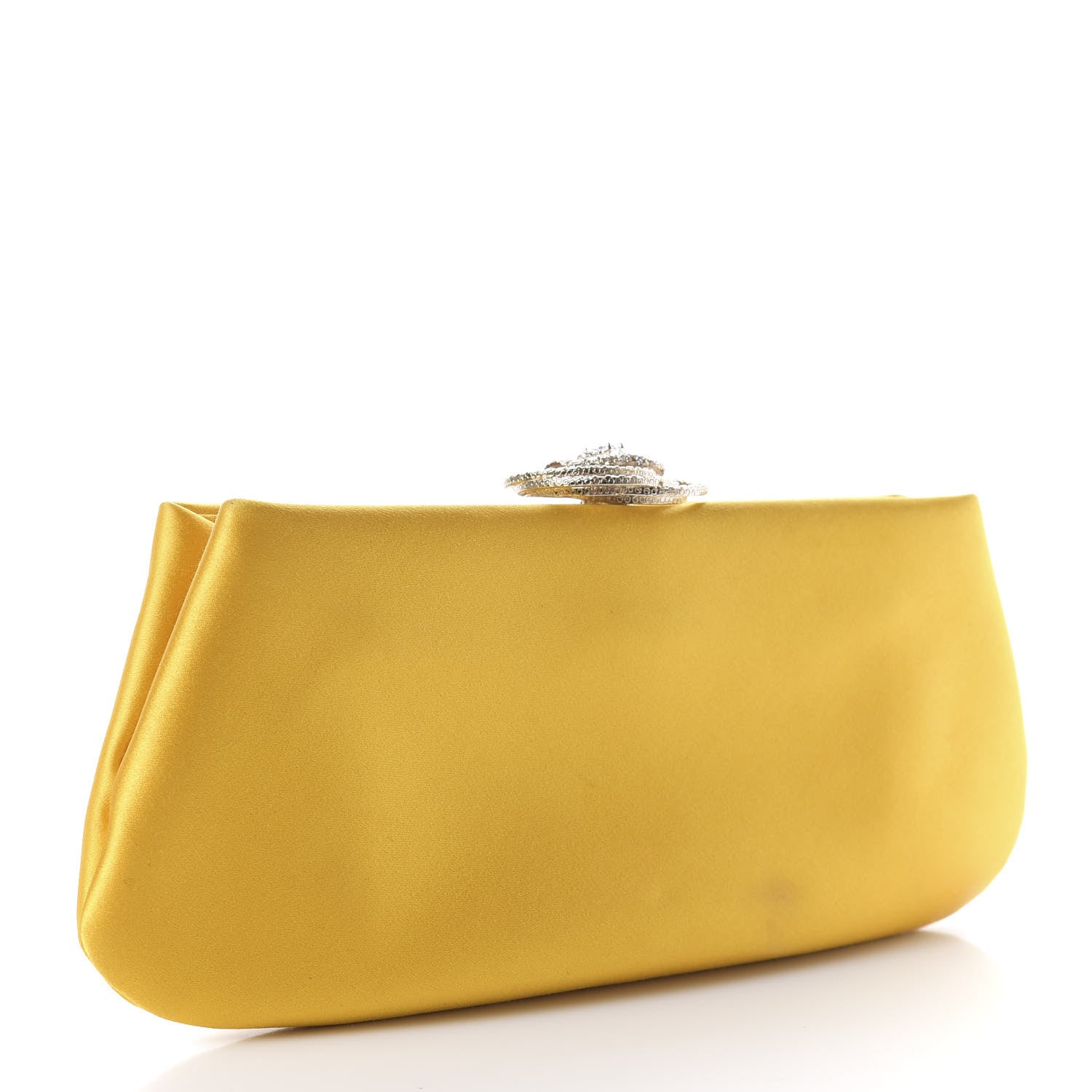 Chanel Satin Crystal Camellia Evening Frame Clutch Yellow 3 of 7