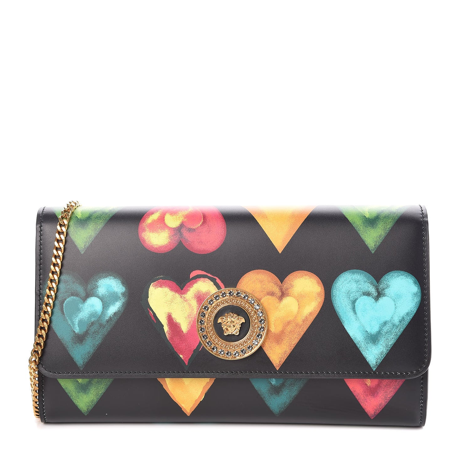 Calfskin Rebellious Hearts Chain Evening Bag Black