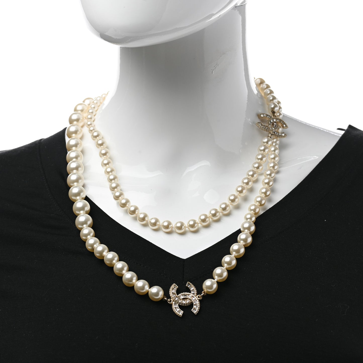 Pearl Baguette Crystal CC Long Necklace Gold