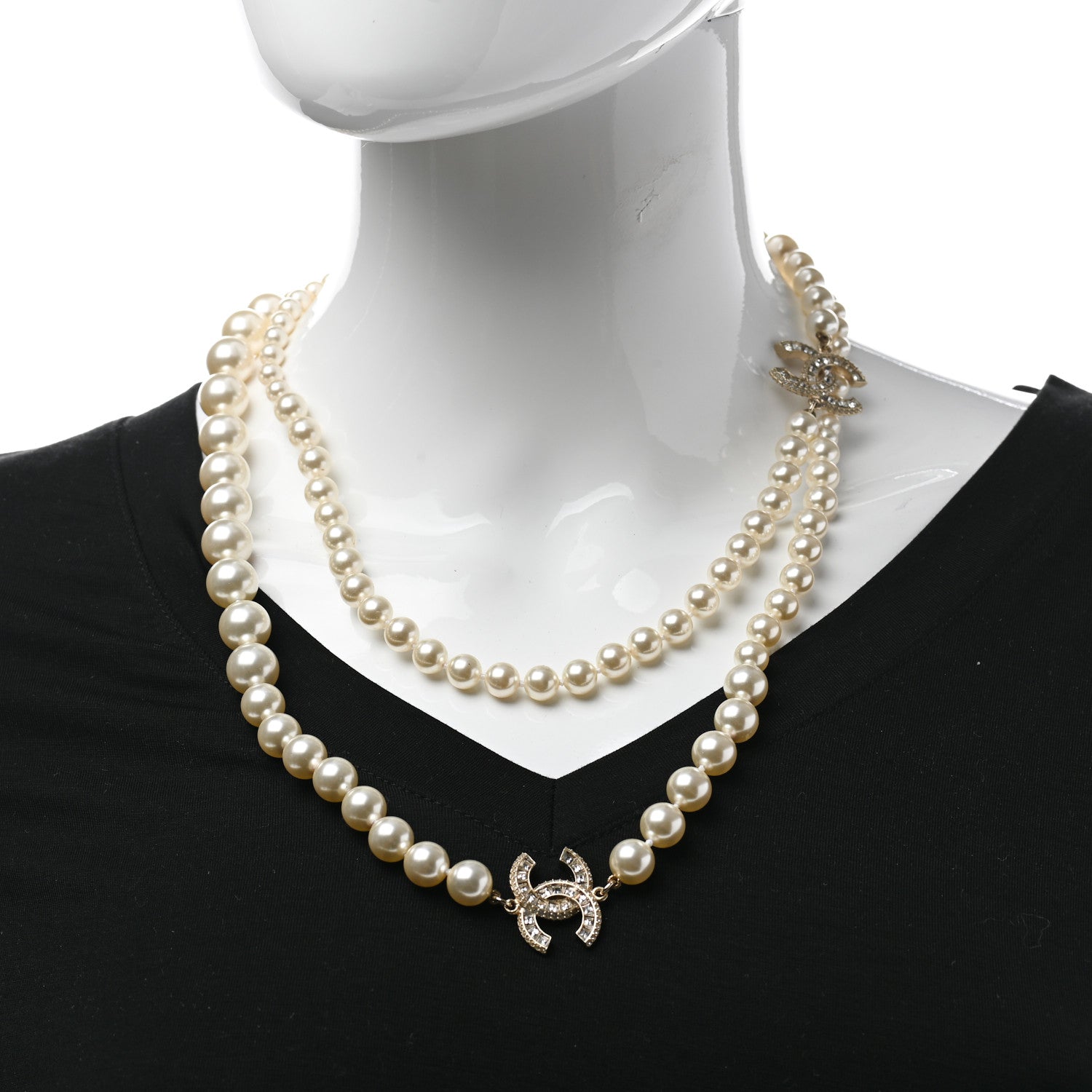 Chanel Pearl Baguette Crystal CC Long Necklace Gold 2 of 5