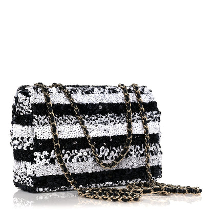 Chanel Sequin Classic Small Flap Black White 2 of 8