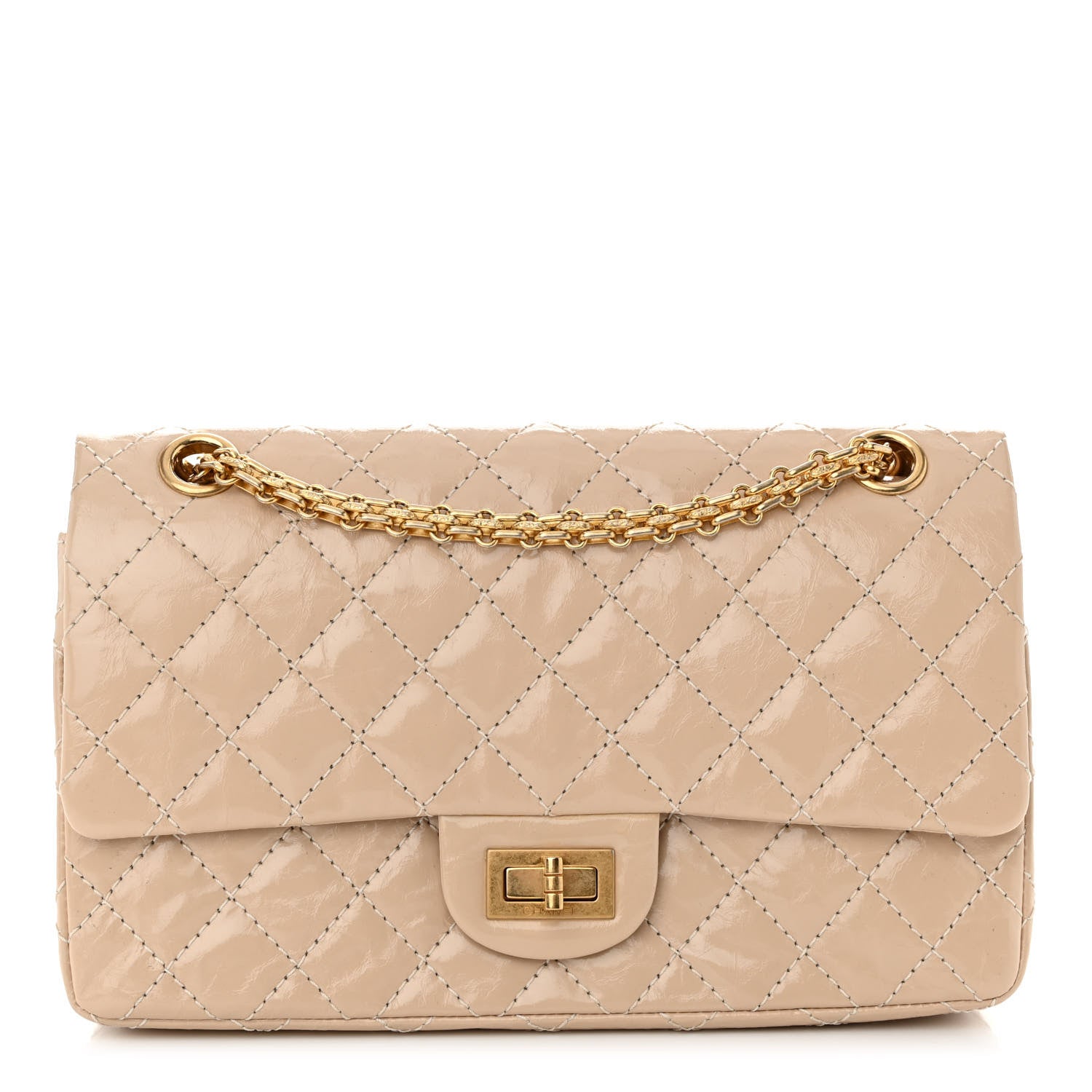 Chanel Patent Distressed Calfskin Quilted 2.55 Reissue 225 Flap Beige 1 of 13