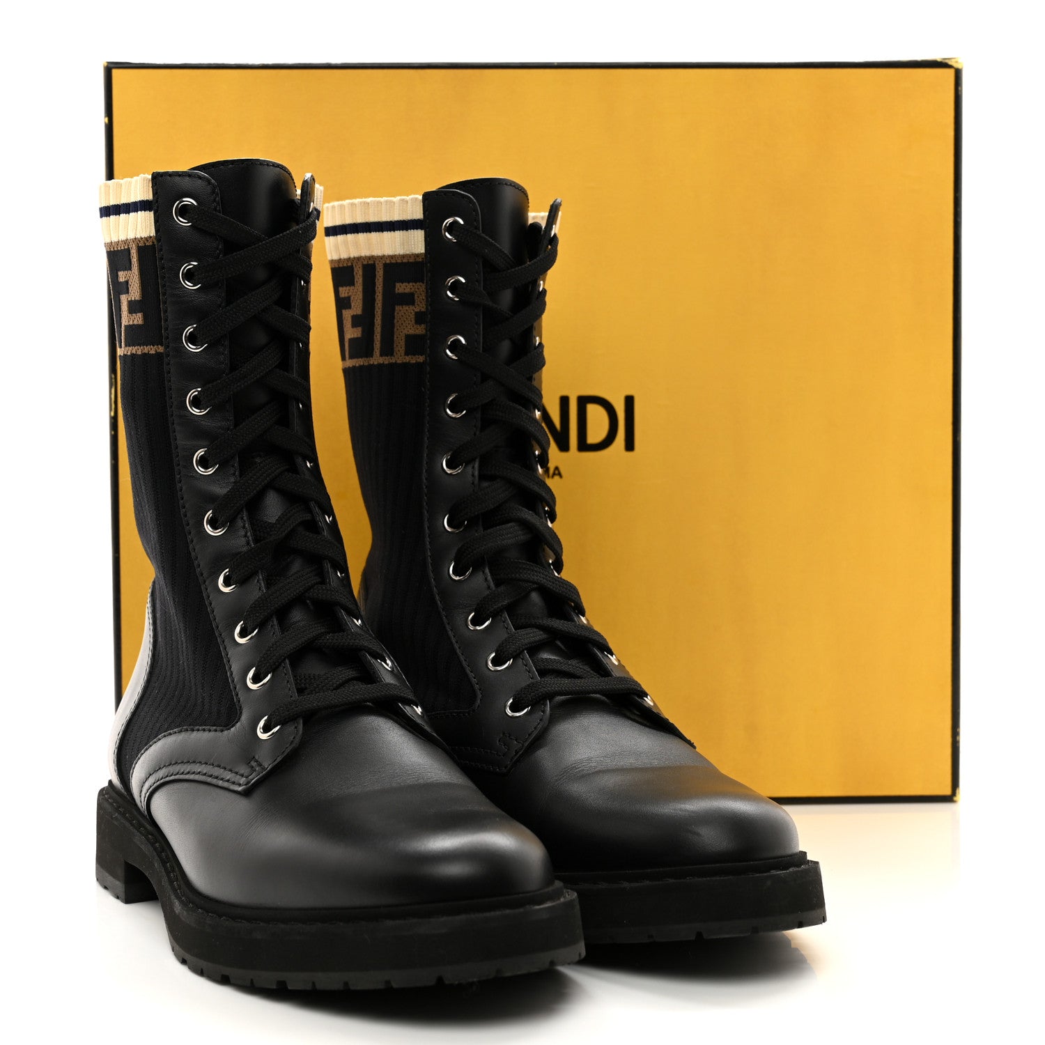 Fendi Calfskin Stretch Fabric Rockoko Biker Boots 39 Tobacco Black Marino 12 of 12