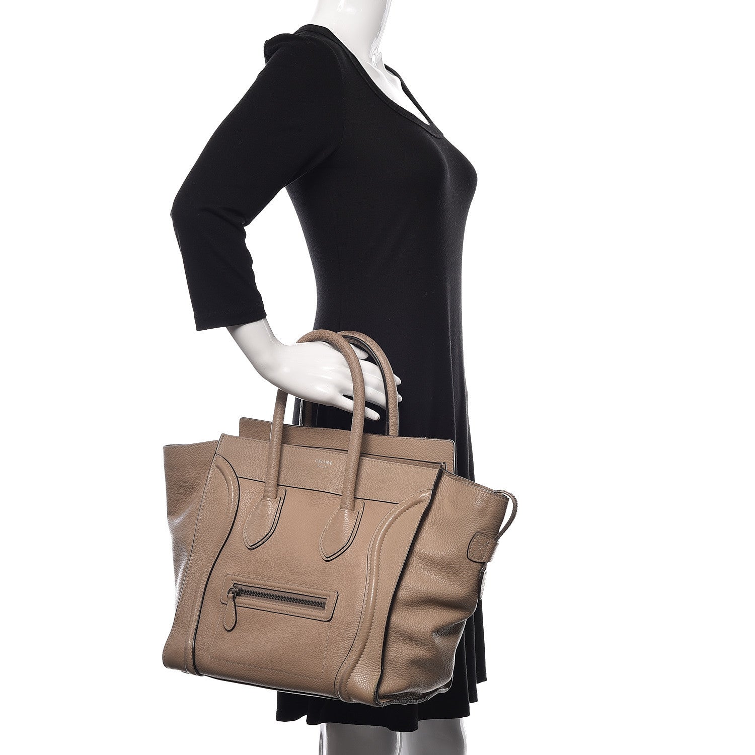 Celine Drummed Calfskin Mini Luggage Dune 2 of 16