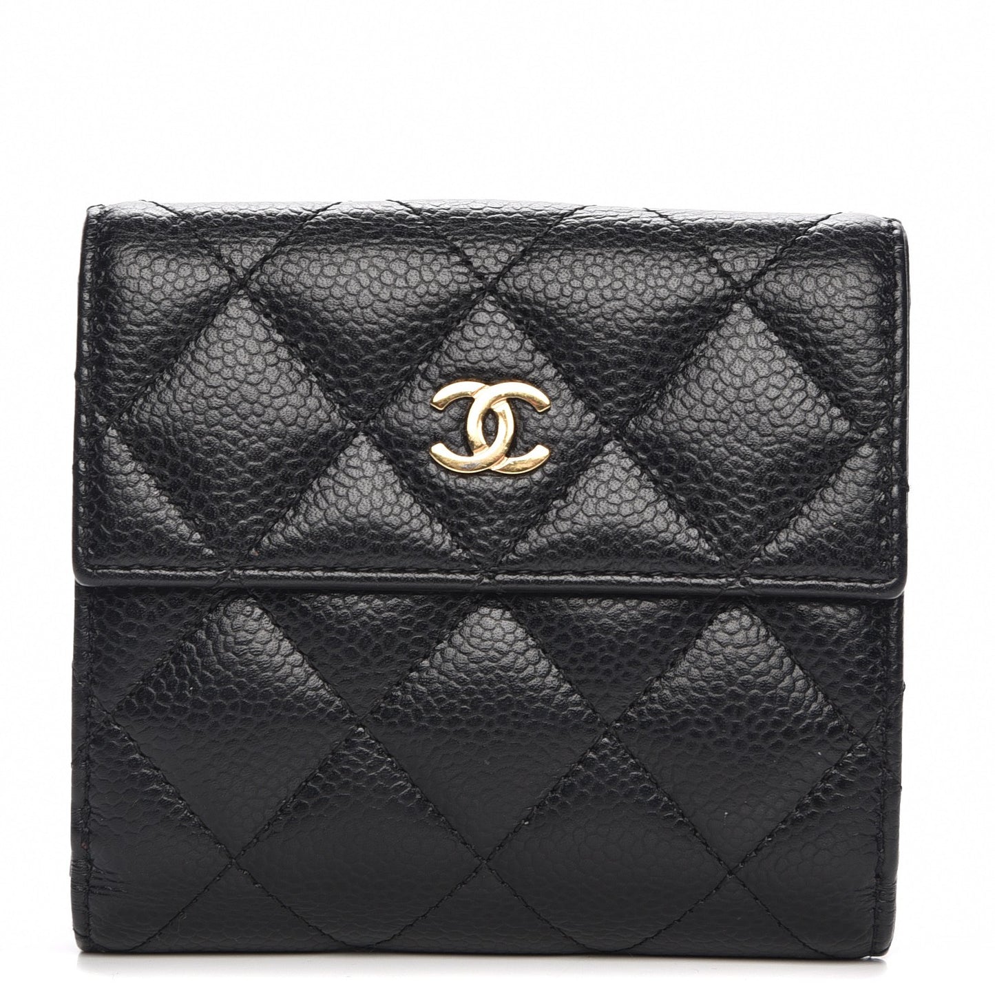 Caviar Quilted Compact French Flap Wallet Black