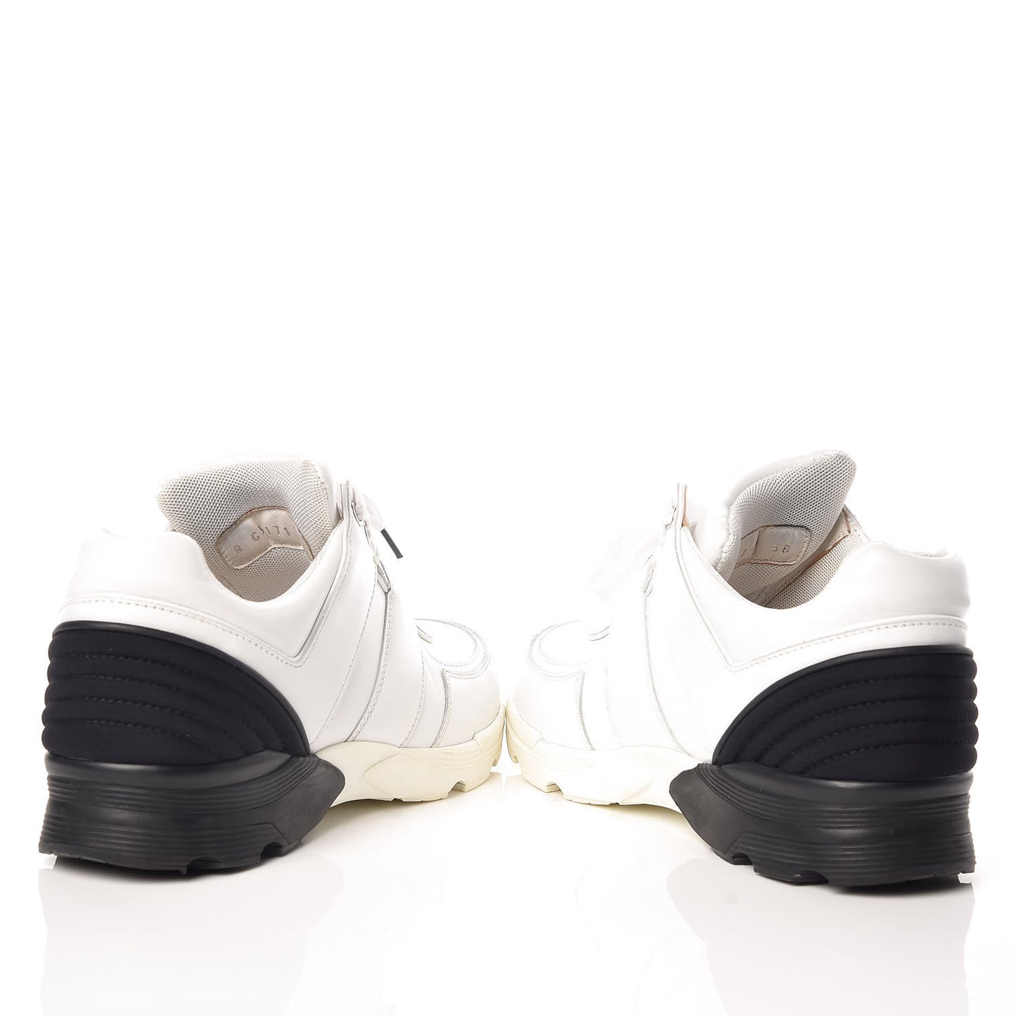 Calfskin Laminated Womens CC Sneakers 38 White Black