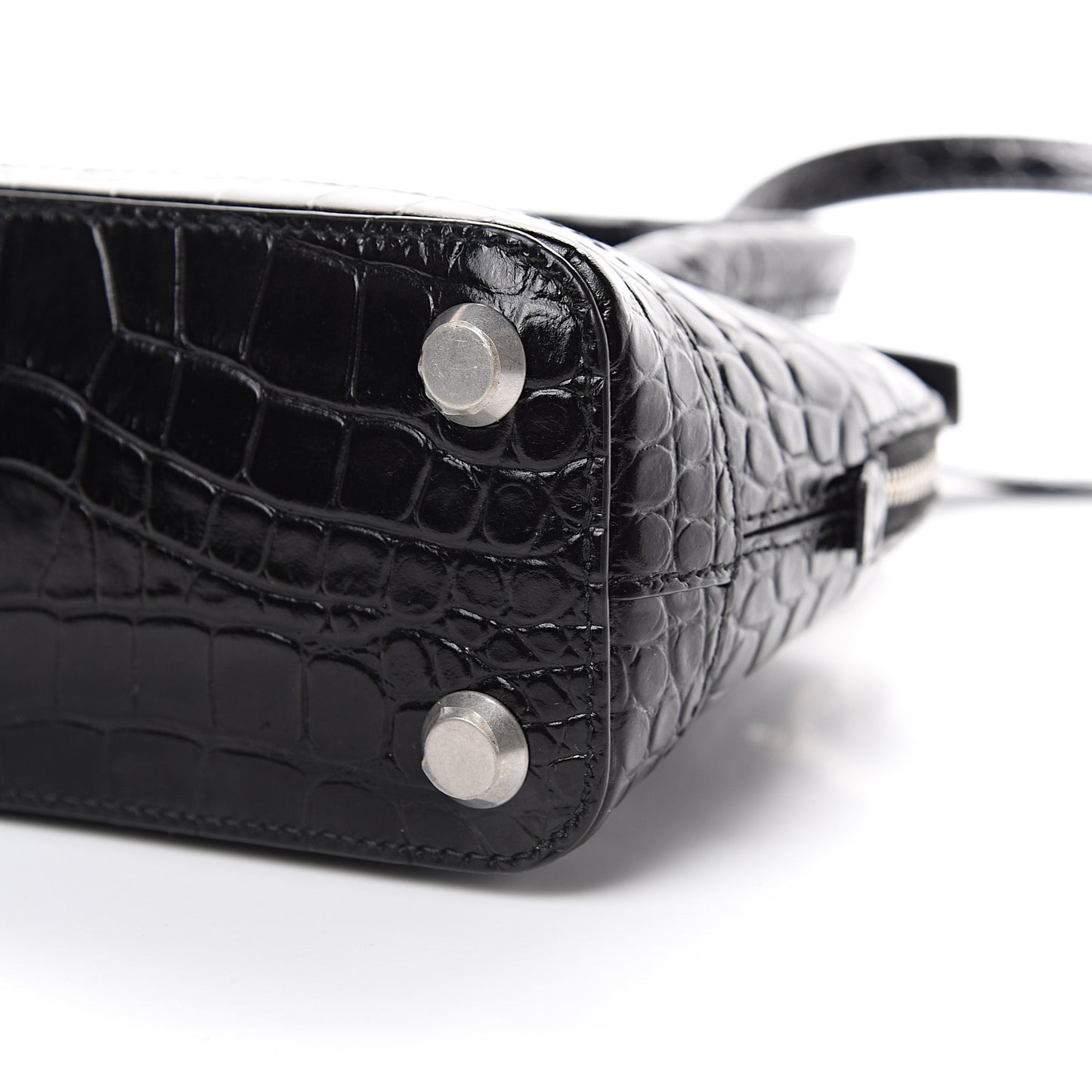 Calfskin Logo Crocodile Embossed XXS Ville Top Handle Bag Black White