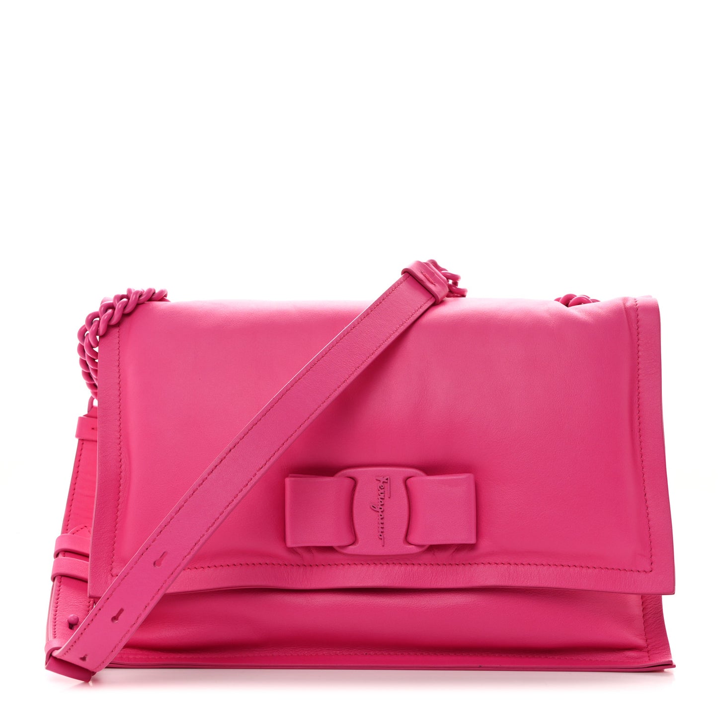 Calfskin Small Viva Bow Shoulder Bag Hot Pink