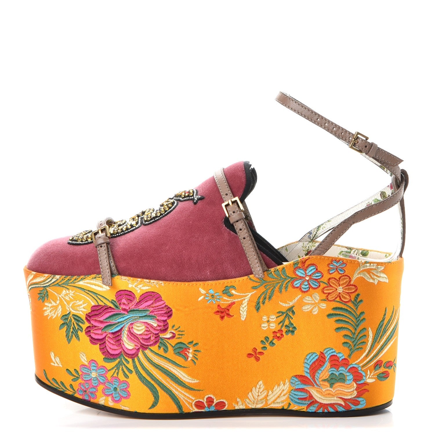 Gucci Velvet Silk Embellished Platform Detachable Slide 36 Tibet Red 1 of 22