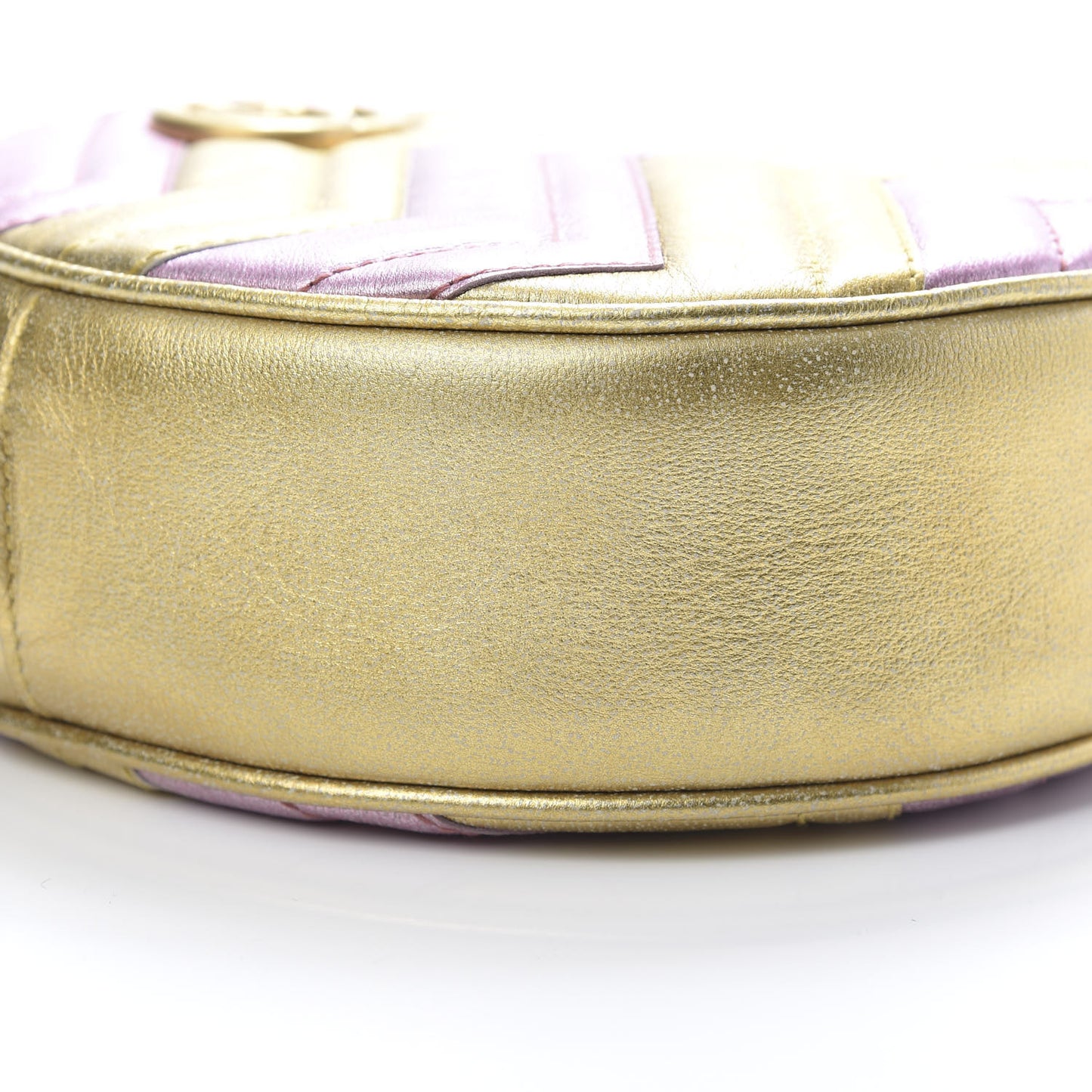 Metallic Nappa Matelasse Heart Mini GG Marmont Round Shoulder Bag Oro Vecchio Rosa