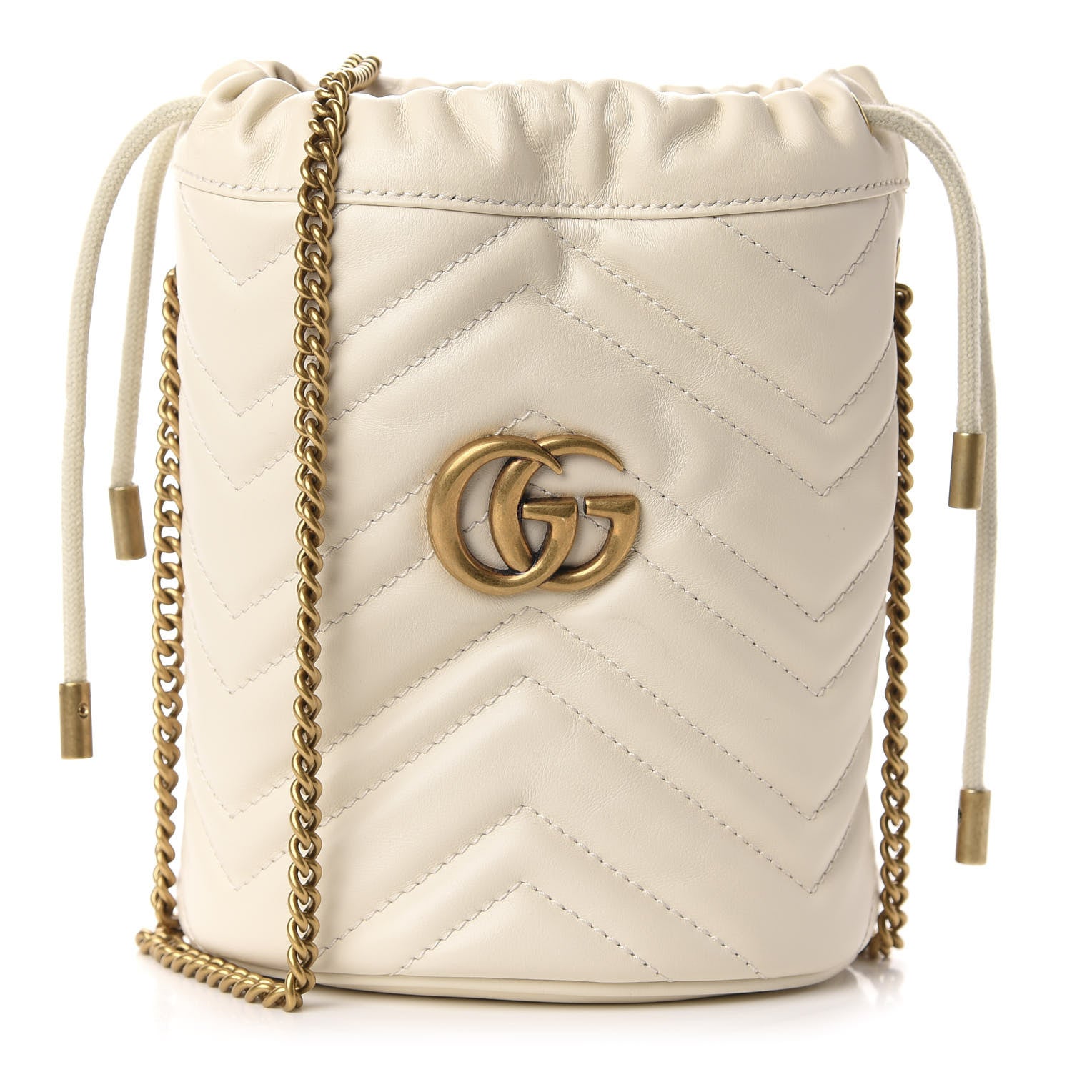 Gucci Calfskin Matelasse Mini GG Marmont 2.0 Bucket Bag White 1 of 11