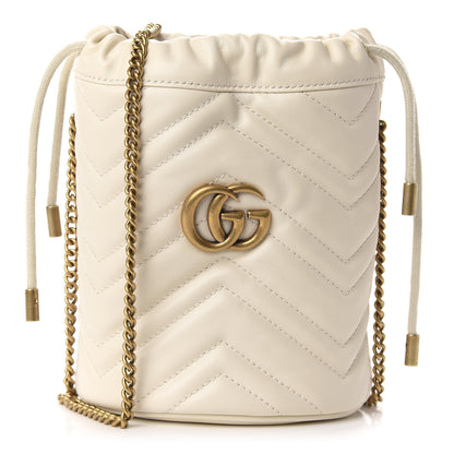 Gucci Calfskin Matelasse Mini GG Marmont 2.0 Bucket Bag White 1 of 11