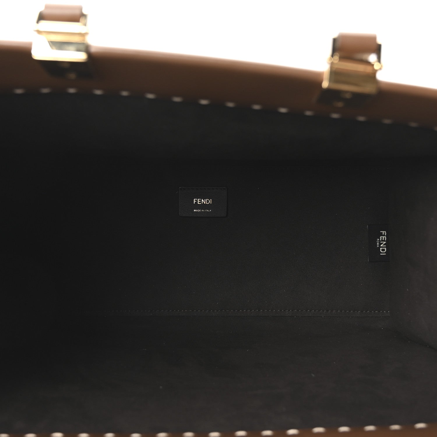 Fendi Paglia Pequin Vitello King Woven Medium Fendi Sunshine Shopper Tote Naturale Gianduia 5 of 9