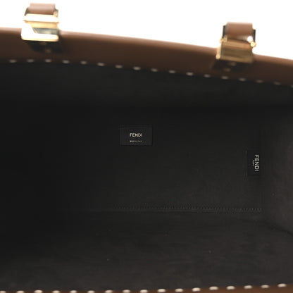 Fendi Paglia Pequin Vitello King Woven Medium Fendi Sunshine Shopper Tote Naturale Gianduia 5 of 9