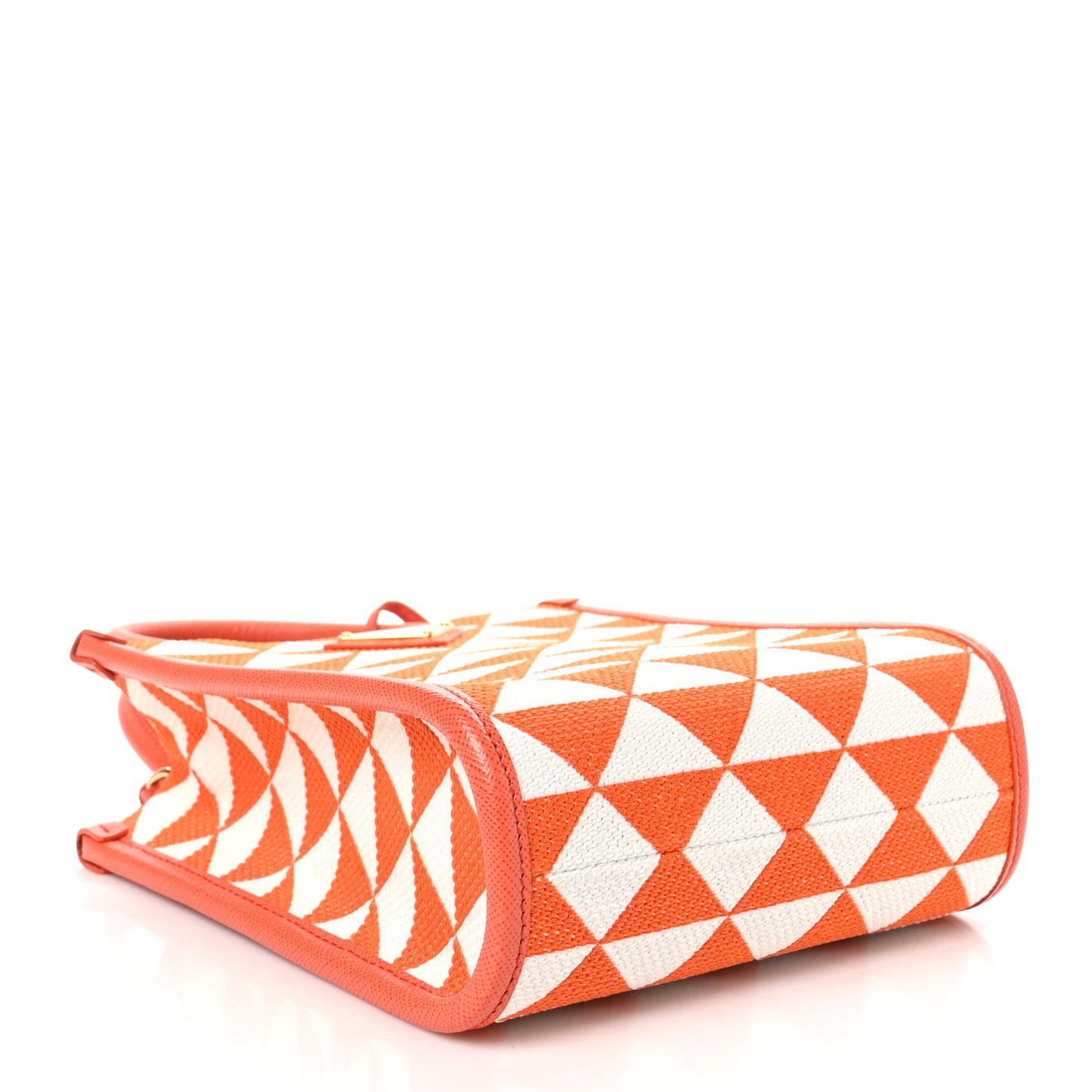 Jacquard Saffiano Triangolo Symbole Embroidered Micro Tote Orange White