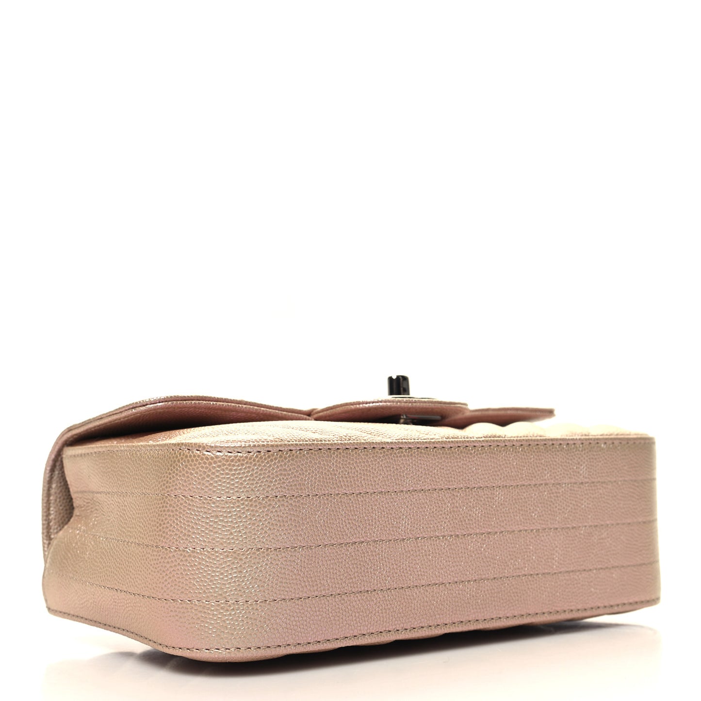 Iridescent Caviar Chevron Quilted Mini Rectangular Flap Light Gold
