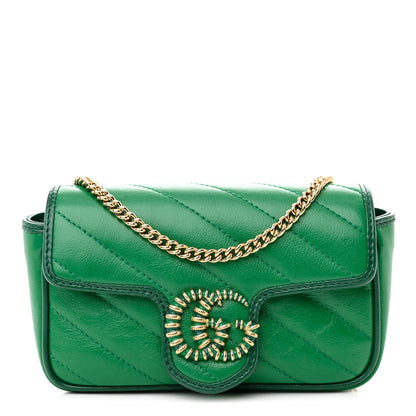Gucci Azalea Calfskin Enamel Matelasse Diagonal Super Mini Torchon GG Marmont Shoulder Bag New Shamarock Emerald 1 of 10