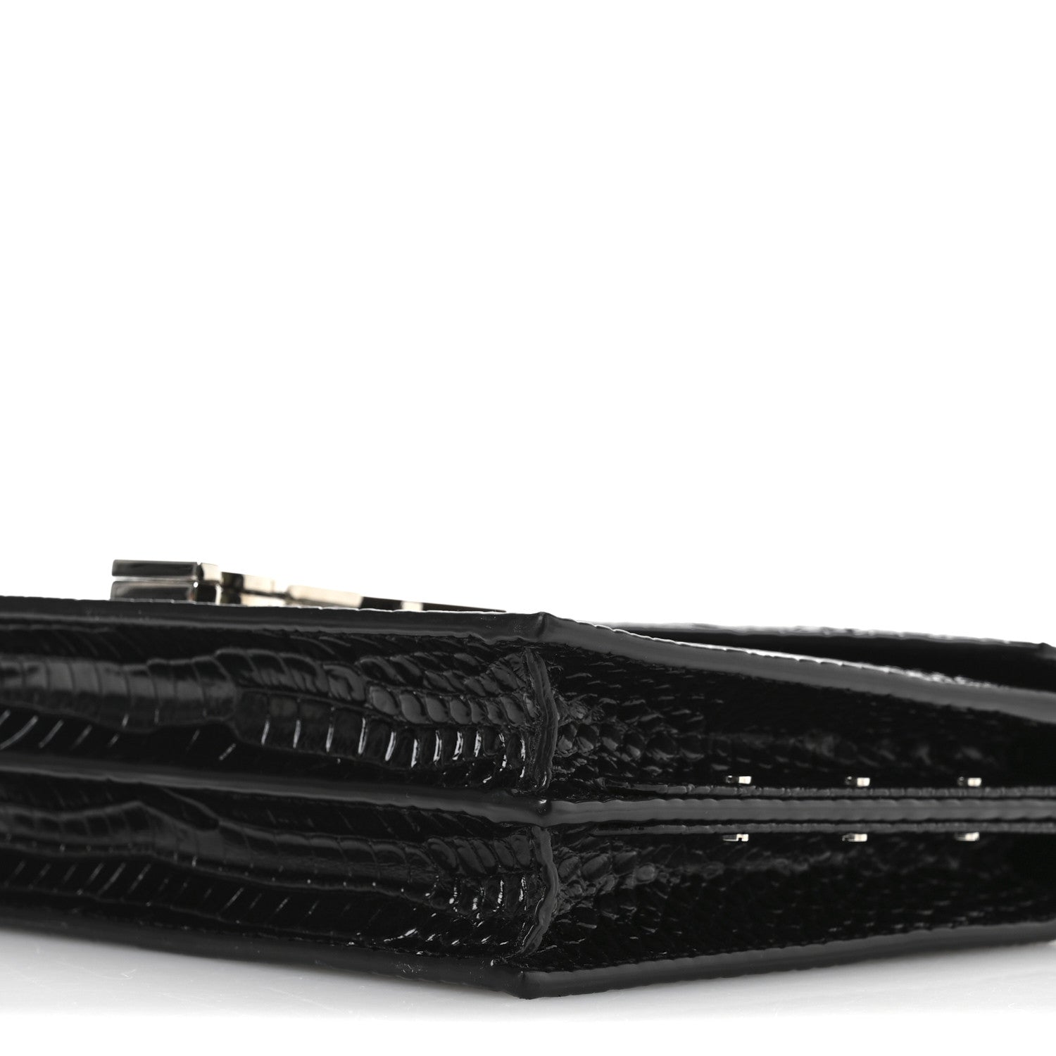 Saint Laurent Calfskin Crocodile Embossed Monogram Cassandra Clasp Bag Black Rouge Legion 10 of 10