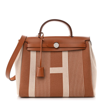 Hermes Vache Hunter Toile H Vibration Herbag Zip Retourne 31 PM Fauve Ecru Beige 3 of 14
