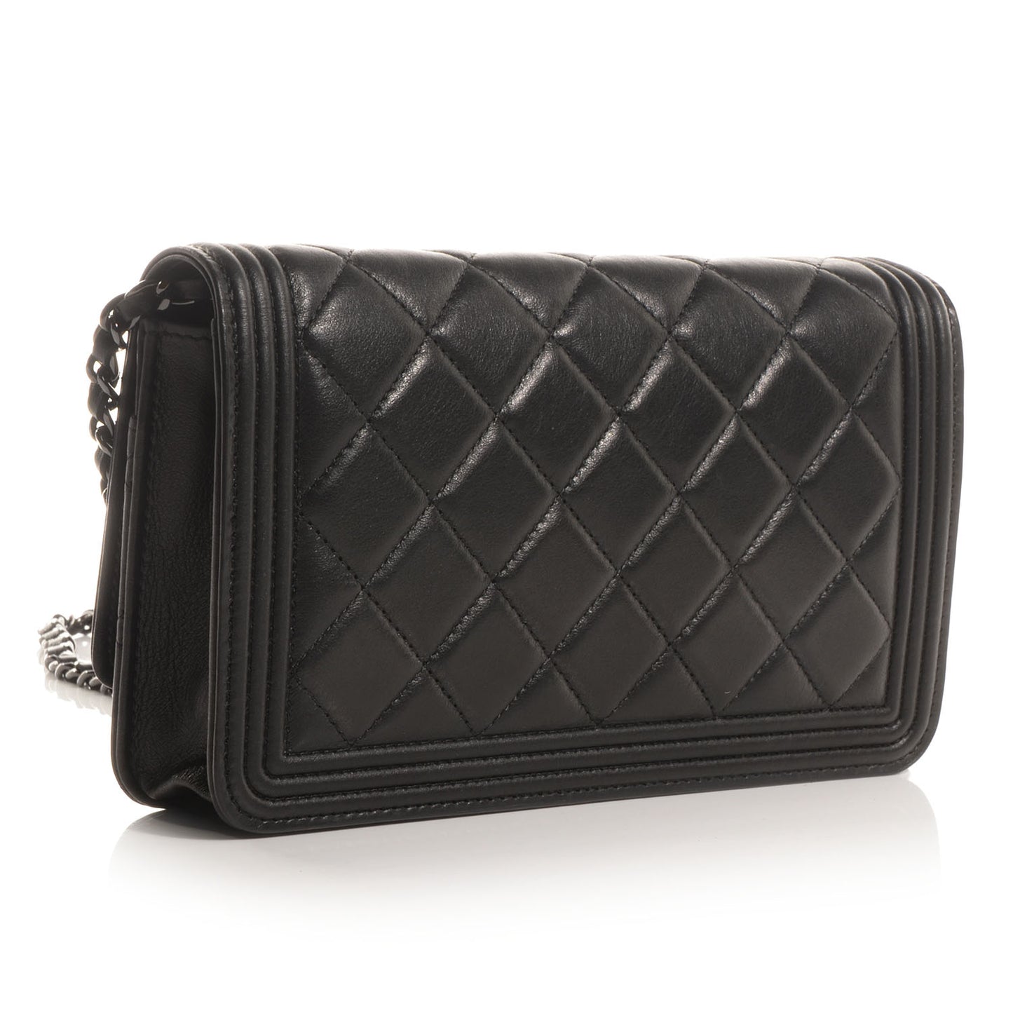 Calfskin Quilted So Black Boy Wallet On Chain WOC Black