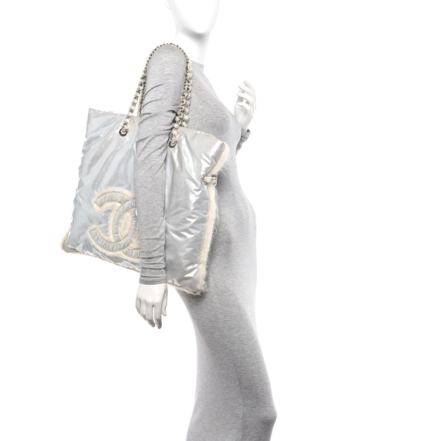 Vinyl Mohair Trimmed CC Bonbons Tote Silver