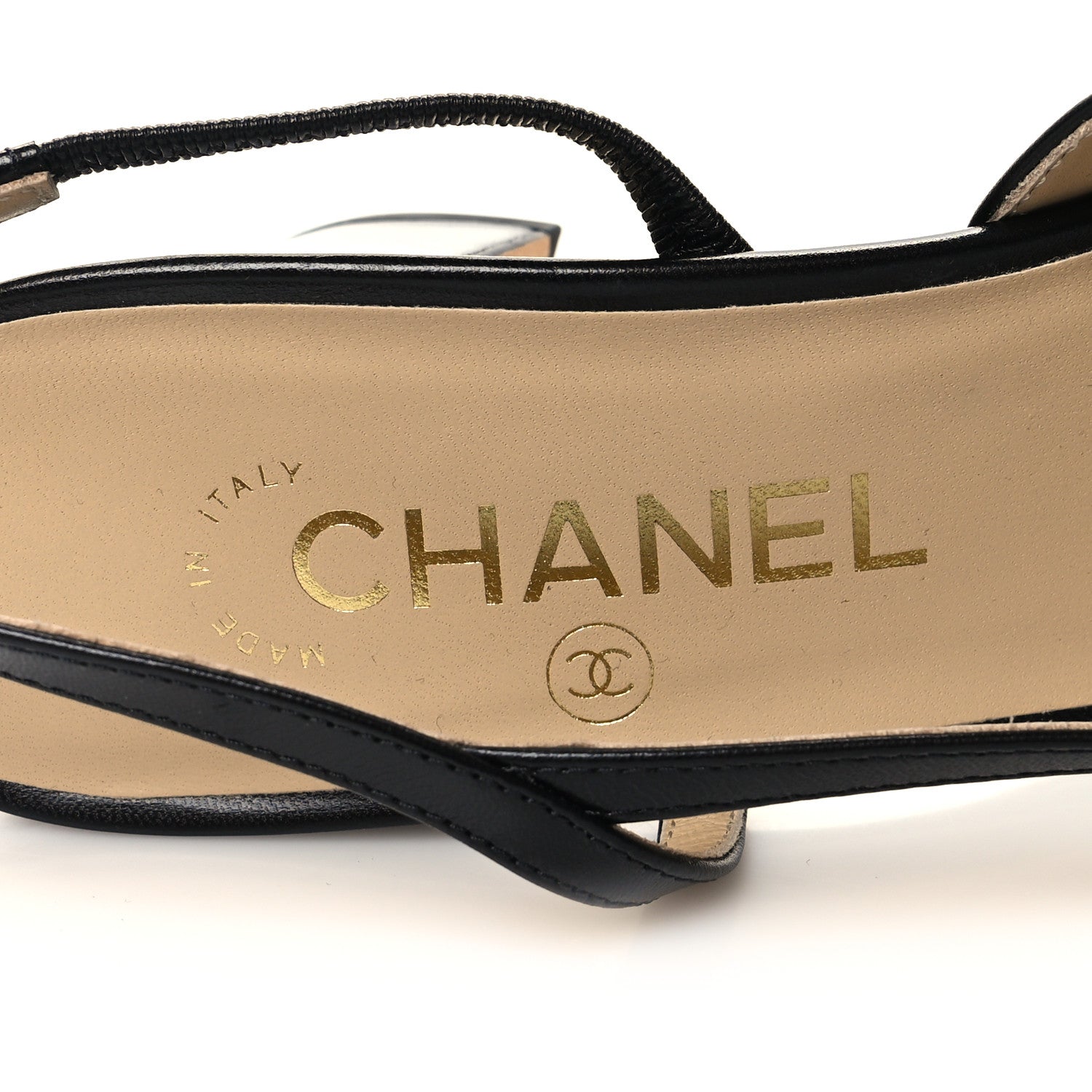 Chanel Goatskin Grosgrain Cap Toe CC Slingback Sandals 38.5 Black 8 of 9