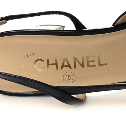 Chanel Goatskin Grosgrain Cap Toe CC Slingback Sandals 38.5 Black 8 of 9