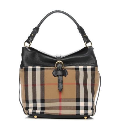 Burberry Grainy Calfskin House Check Medium Sycamore Hobo Black 1 of 8