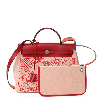 Hermes Vache Hunter Toile Pegase Pop Herbag Zip Retourne 31 PM Rouge Piment 1 of 10