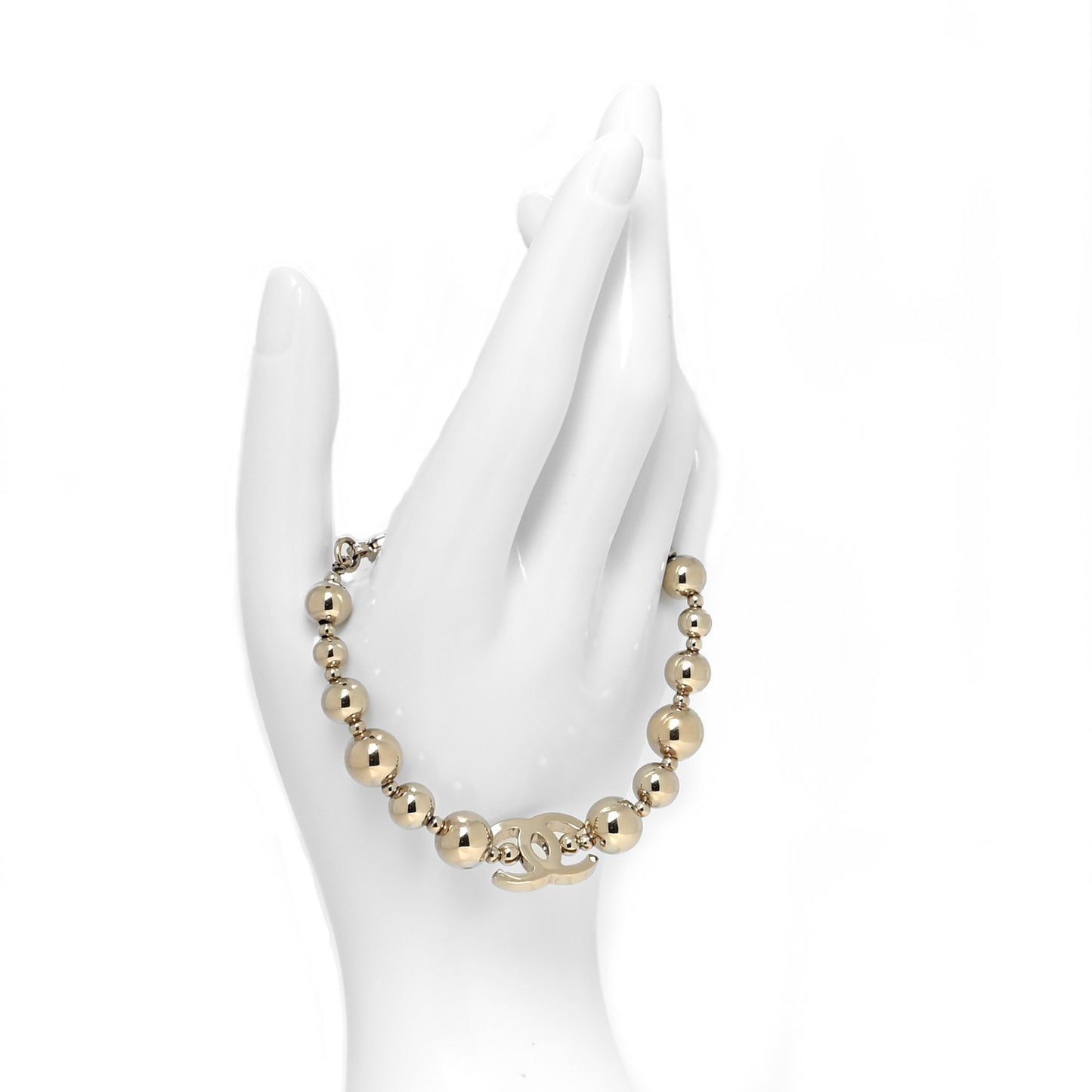Metal Beaded CC Bracelet Gold