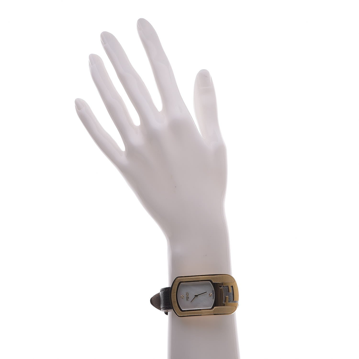 Fendi Stainless Steel Calfskin Diamond Mother of Pearl 29mm Chameleon Quartz Watch Brown 2 of 8