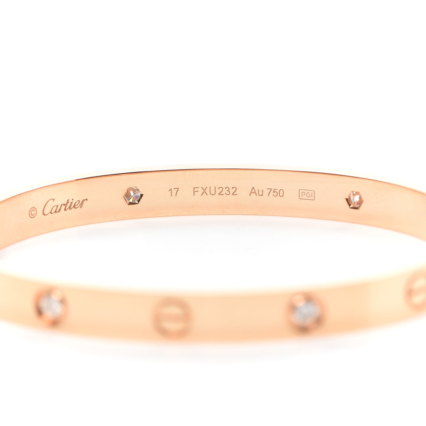 18K Pink Gold 4 Diamond LOVE Bracelet 17