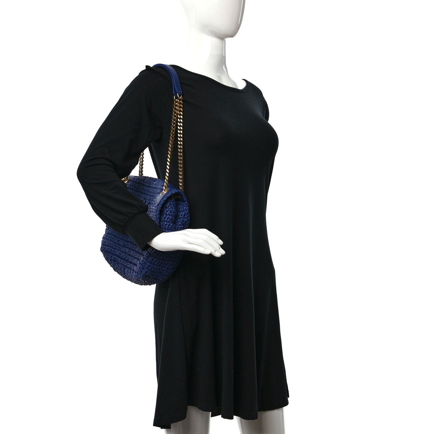 Raffia Calfskin Monogram Medium Niki Chain Satchel Blue