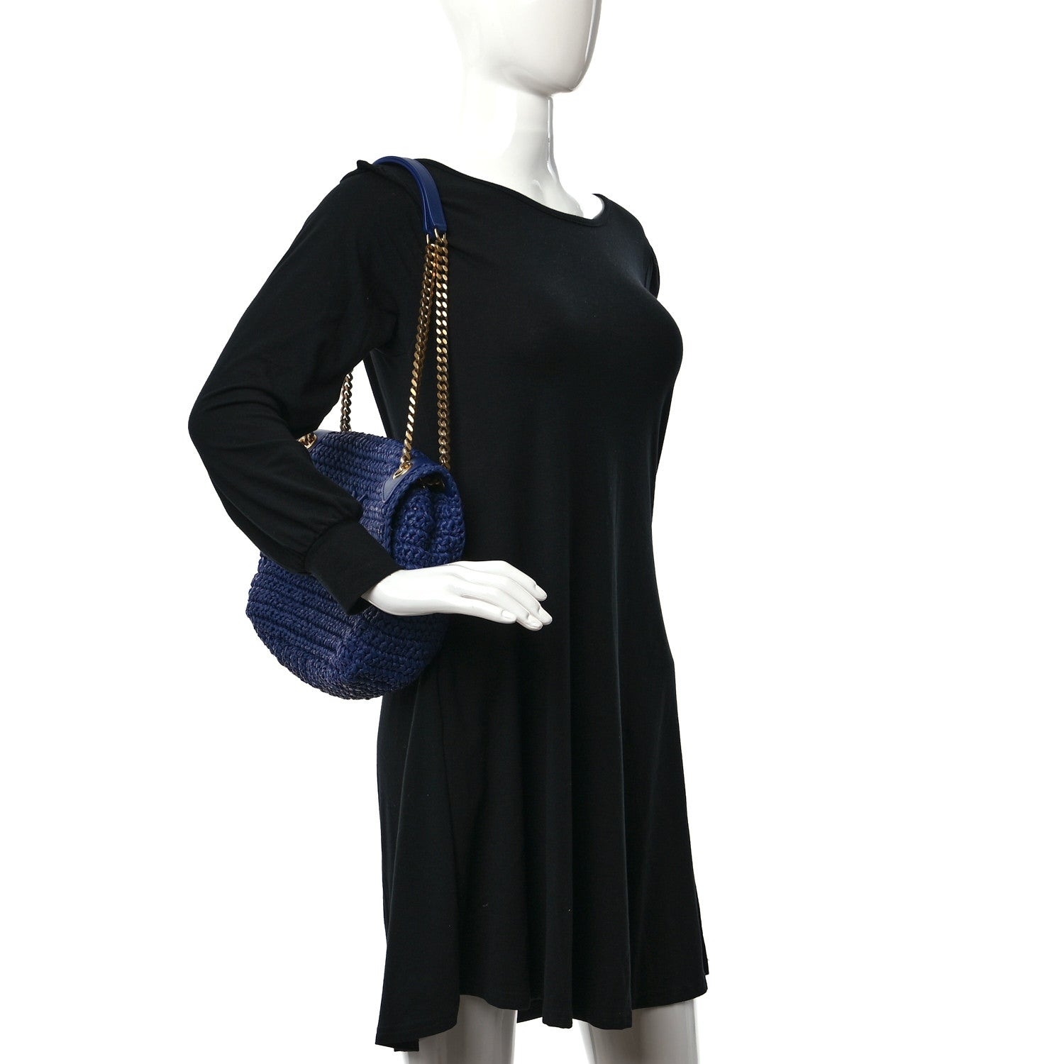 Saint Laurent Raffia Calfskin Monogram Medium Niki Chain Satchel Blue 2 of 12