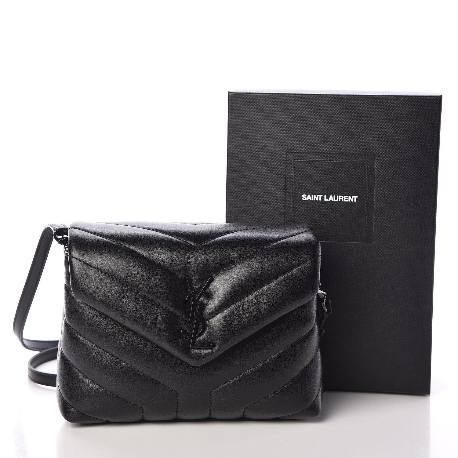Saint Laurent Calfskin Y Quilted Monogram Toy Loulou Crossbody Bag Black 10 of 10