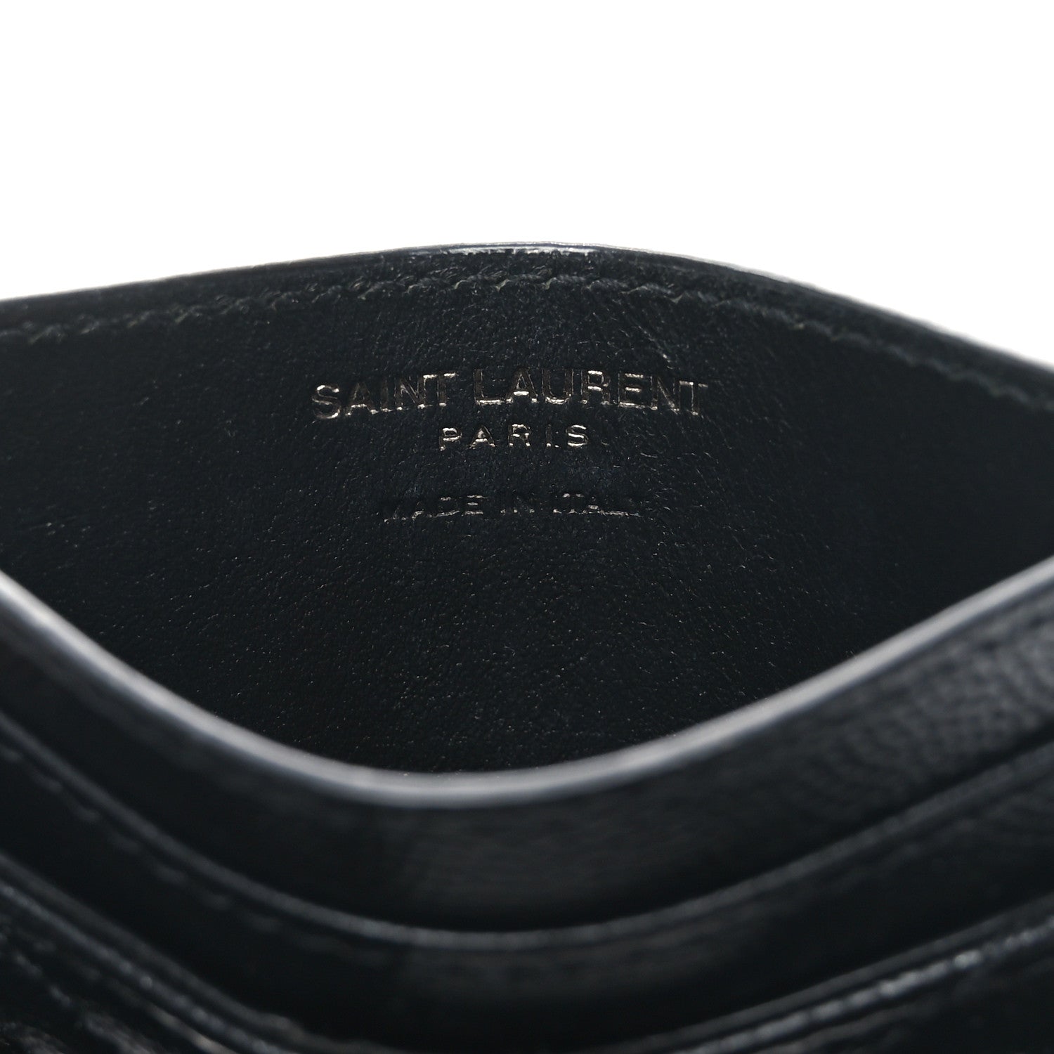 Saint Laurent Grain De Poudre Matelasse Chevron Monochrome Monogram Credit Card Case Black 6 of 7