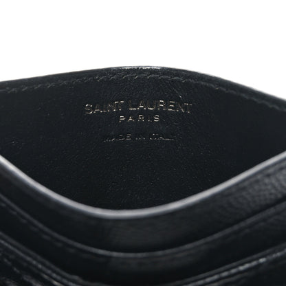 Saint Laurent Grain De Poudre Matelasse Chevron Monochrome Monogram Credit Card Case Black 6 of 7
