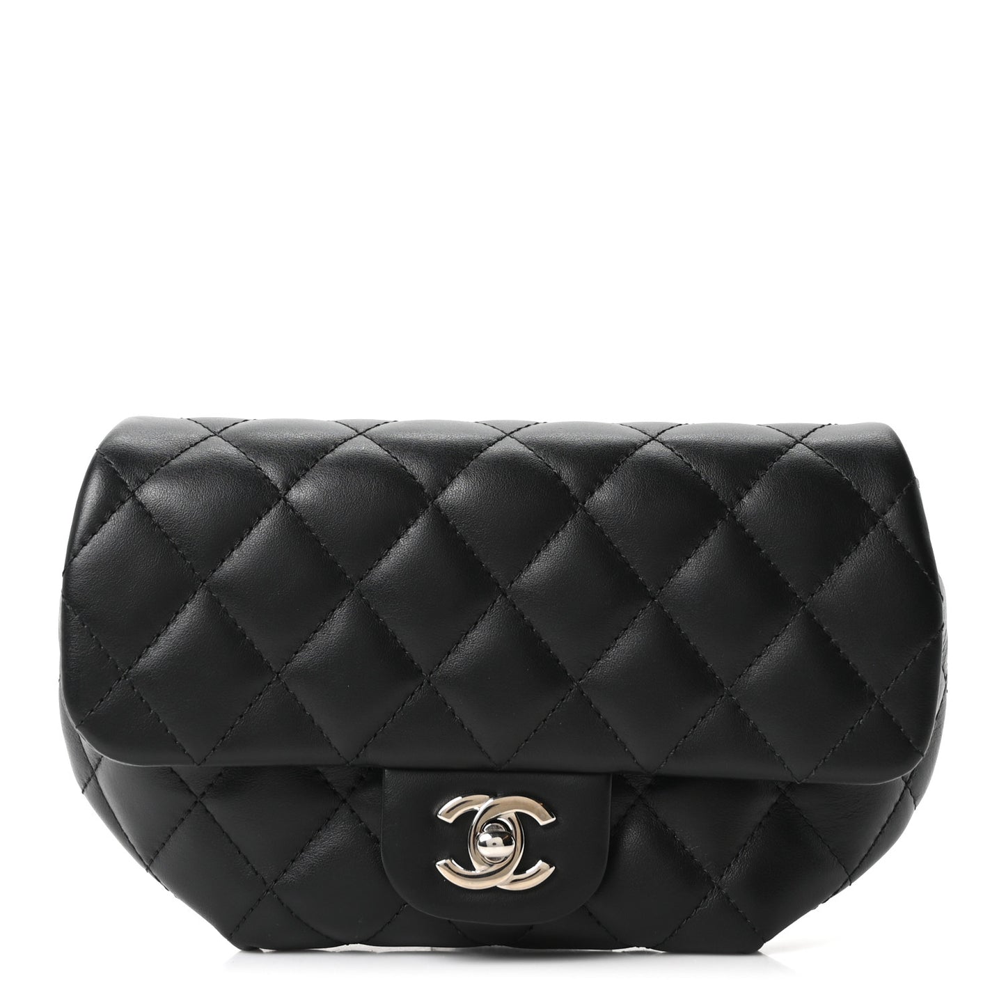 Calfskin Quilted CC Uniform Flap Belt Bag Black