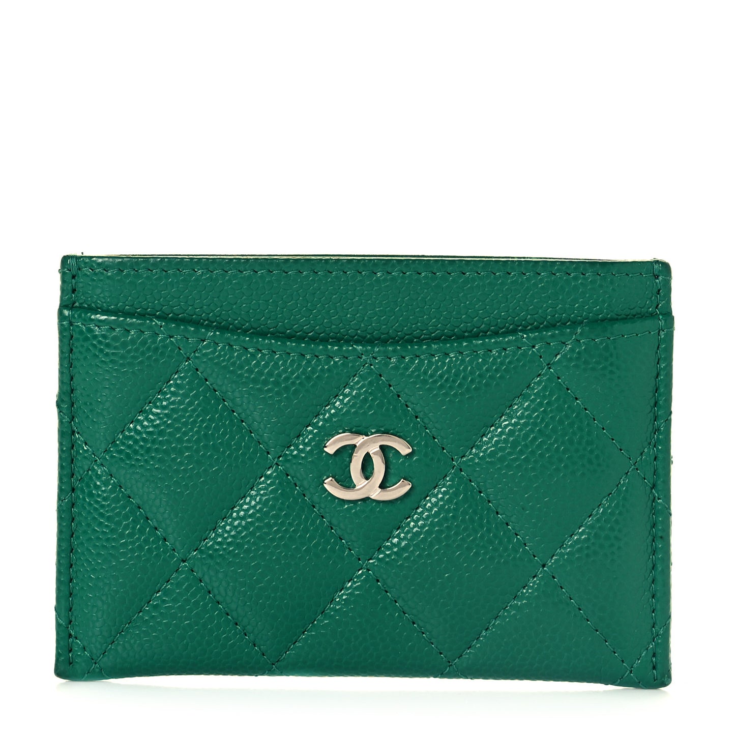 Caviar Quilted Card Holder Green