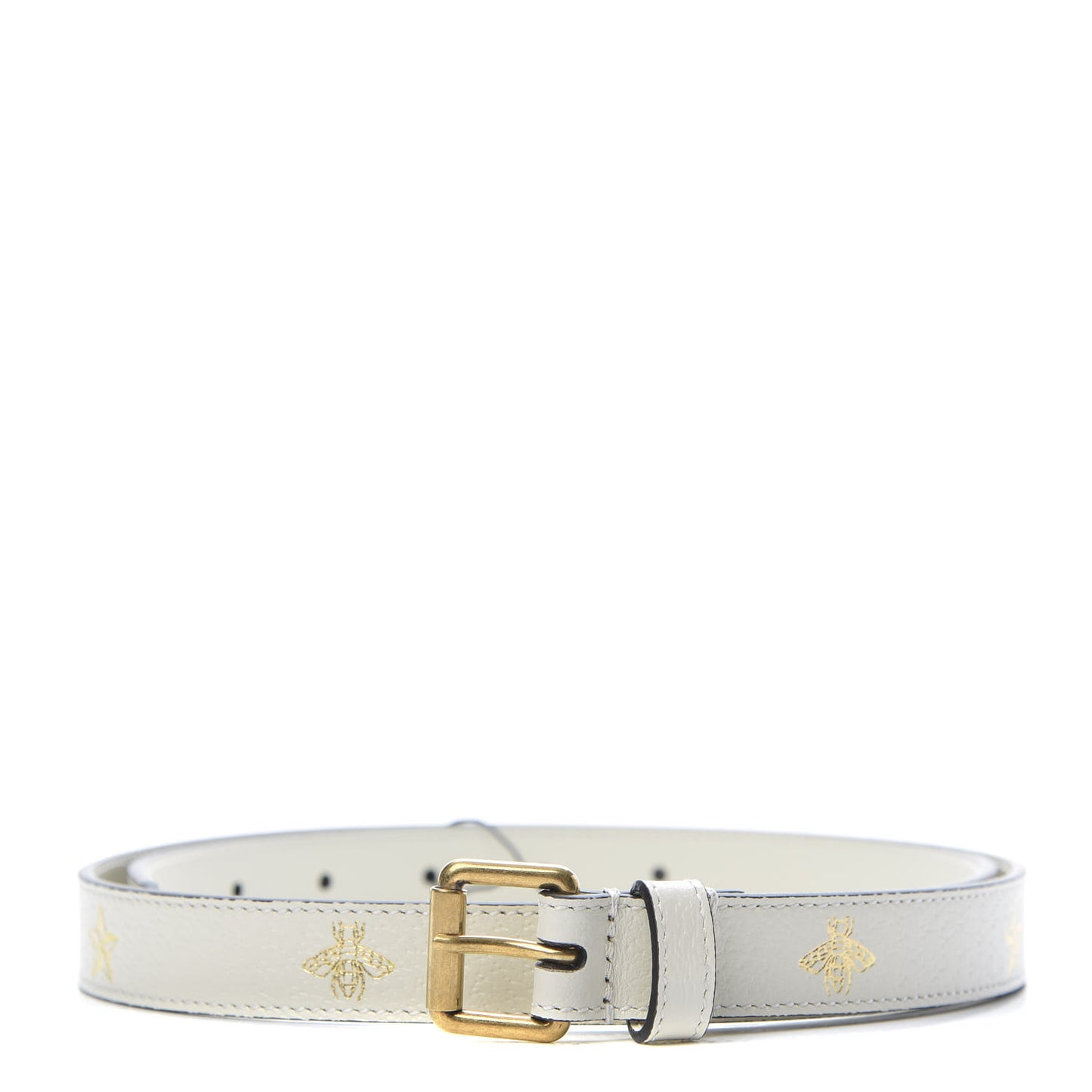 Textured Dollar Calfskin Bees And Stars Print Womens 20mm Belt 85 34 Mystic White Gold