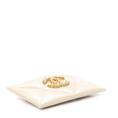 Chanel Shiny Goatskin Quilted Chanel 19 Card Holder Beige 3 of 8