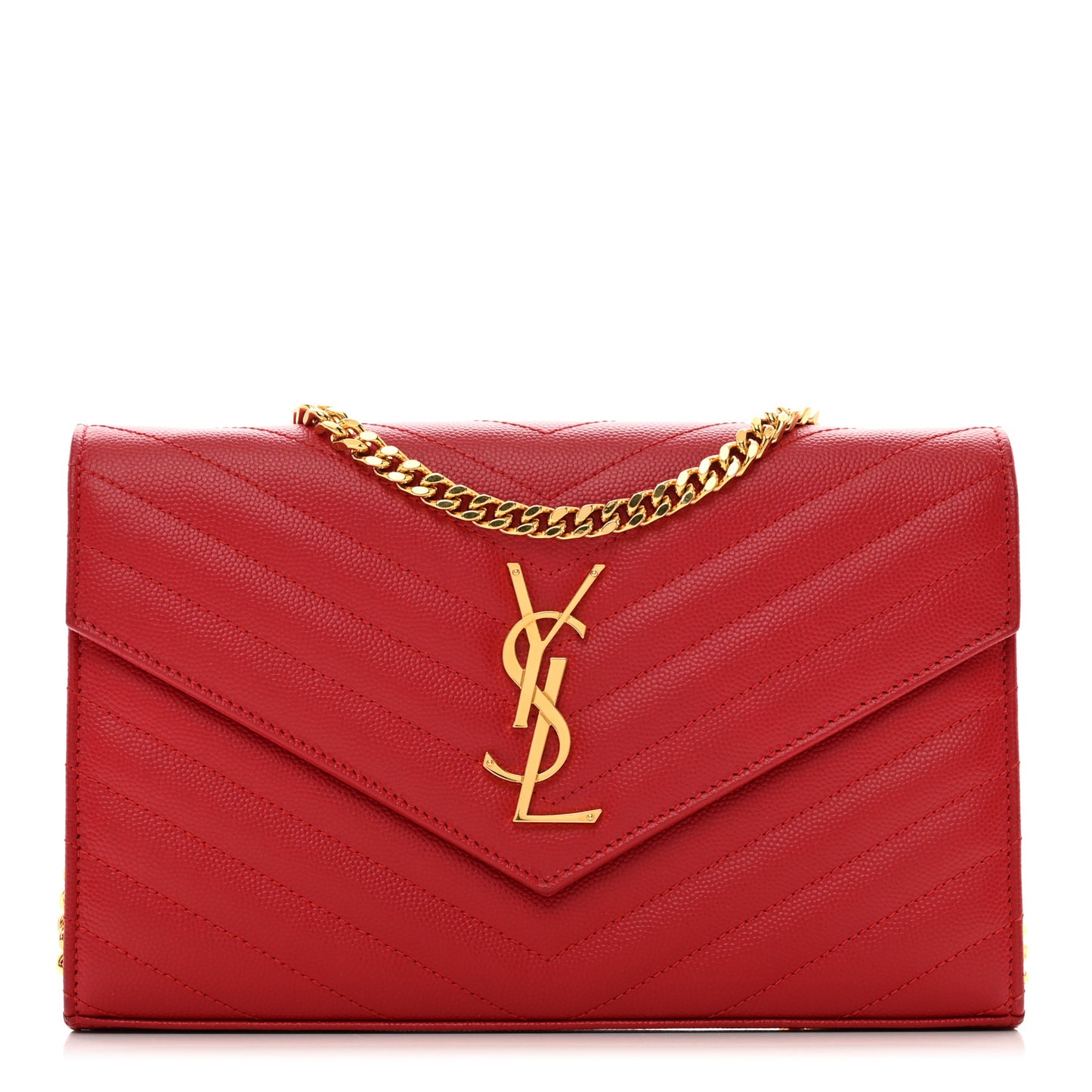 Grain De Poudre Matelasse Chevron Cassandre Chain Wallet New Red