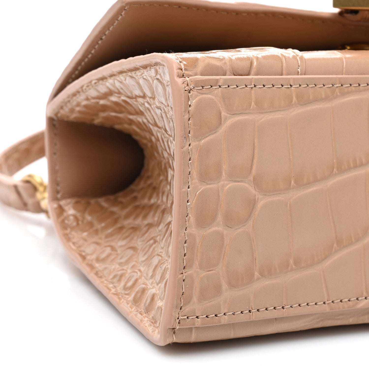 Balenciaga Shiny Calfskin Crocodile Embossed Hourglass Top Handle Bag XS Nude Beige 8 of 9