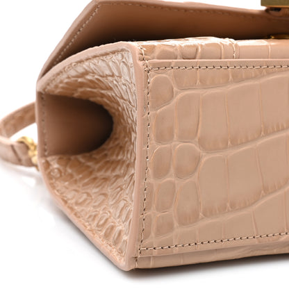 Balenciaga Shiny Calfskin Crocodile Embossed Hourglass Top Handle Bag XS Nude Beige 8 of 9